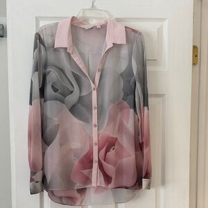 Ted Baker London Sheer Pink and Gray Floral Blouse
